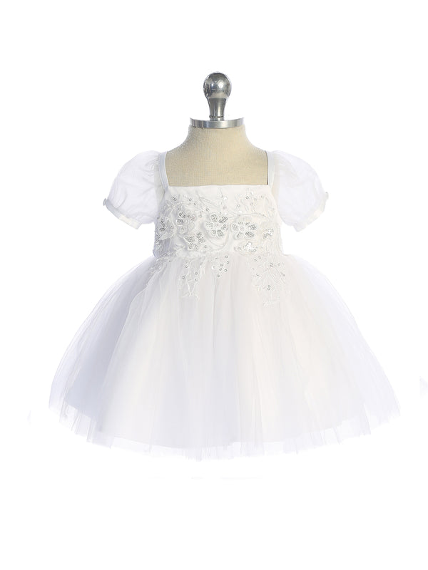 Baby Girls Puff Sleeve Floral Embroidered Dress 6-24 Months